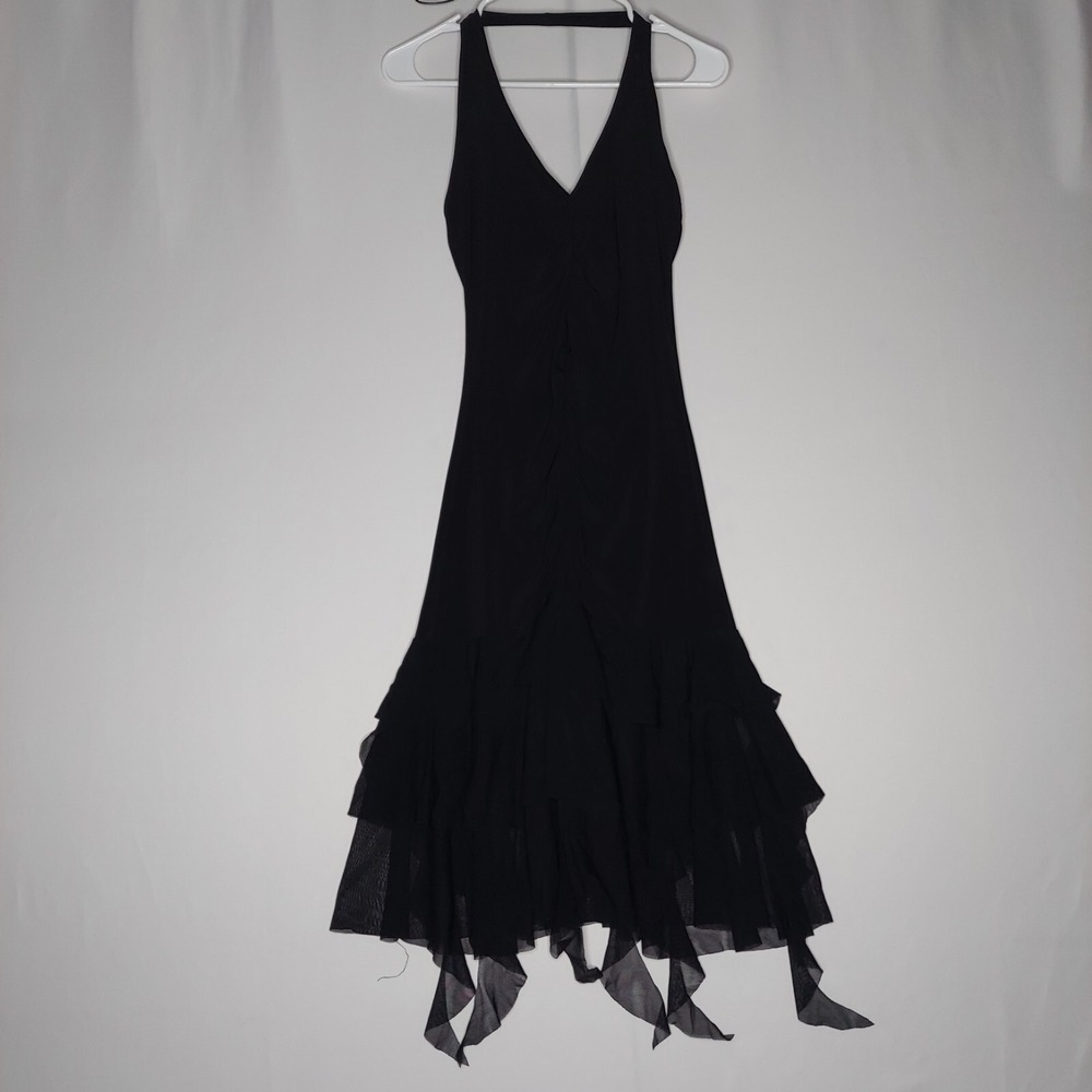 Ariella Vtg Halter Dress Small Black Stretch Witchy Whimsigoth Prom Fairy Hoco